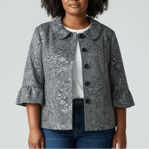 Conrad C Vintage Blazer Jacket Gray Metallic Paisley Sz 20 Corpcore Office Shiny